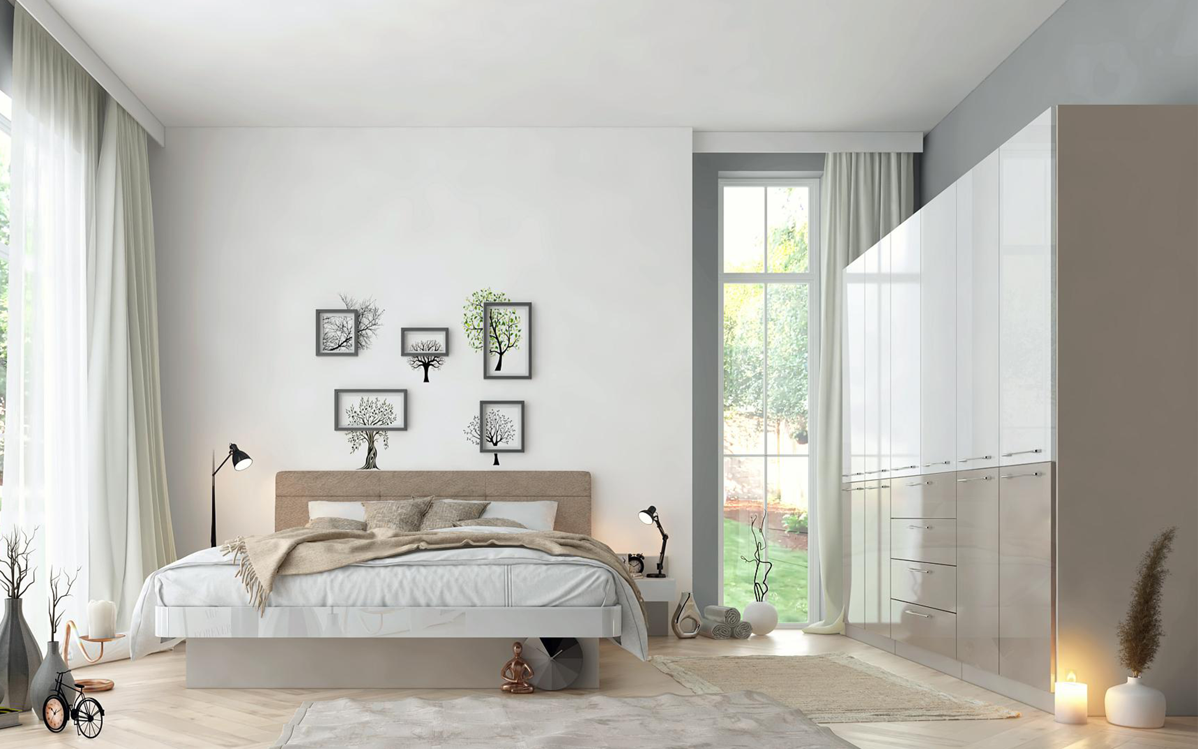 Set dormitor Ava pentru saltea 180/200, alb + cashmir + alb lucios + delux lucios  1